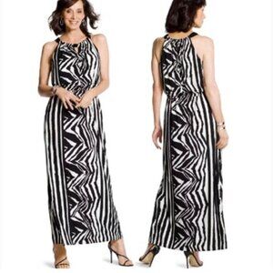 NWT, $139, CHICO'S "Knit Kit Zebra Geo Maxi Dress" - 0 (4-6/Small)